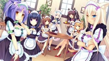 Apron Blue Eyes Blush Breasts Brown Cat Smile Catgirl