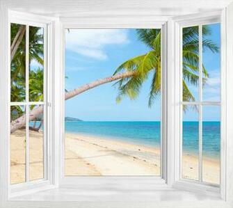 Palm Window Frame Wall Sticker Mural Peel And Stick Decal