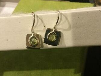 Silpada Square Sterling Silver Peridot Cabochon Earrings W0659