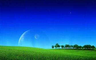 Wallpaper Green Meadow And Two Planets 3d For