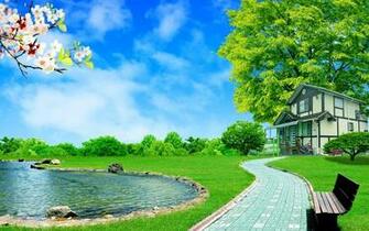 Sky Lagoon Backyard Green Grass Flowers Beautiful Motorcycle