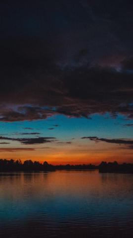 Sunset Clouds River Twilight Reflections Wallpaper