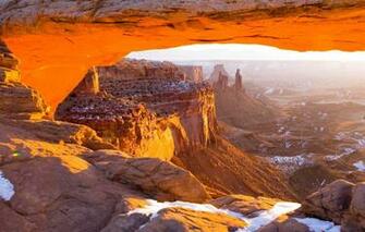 Wallpaper The Sun Snow Stones Rocks Canyon Usa Mesa Arch