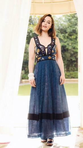 Wallpaper Emilia Clarke Blue Dress Beautiful