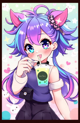 Cute Anime Girl Drinking Boba Wallpaper