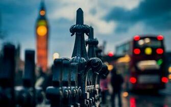City Evening Fence London Big Ben Macro Photo Bus Lights