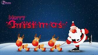 Merry Christmas Wishes With Santa And Deers Cute Cartoon For Kids