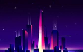 Wallpaper Light Night City The Skyscrapers Purple