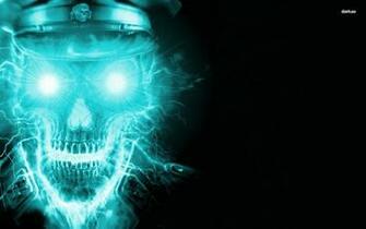 Glowing Blue Skull Wallpaper Digital Art