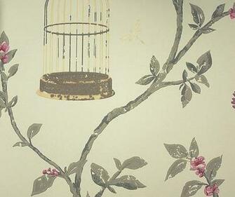 Birdcage Walk Wallpaper Trailing Branches With Birds And Gilt Cages On