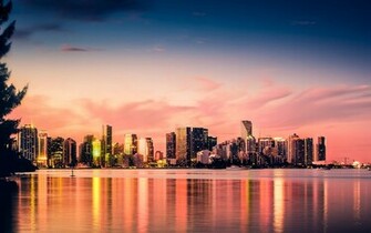 Miami Skyline Sunset Wallpaper