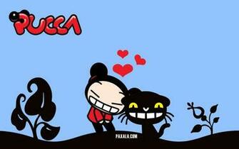Wallpaper Pucca Y Mio En Fondo Azul