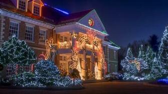 Christmas Lights Farm Houses Wallpaper Desktop