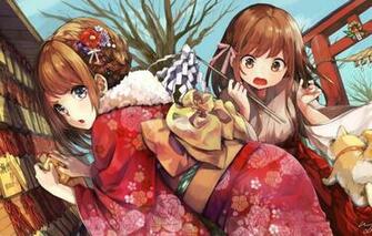 Wallpaper Holiday Girls Anime Art Yucata Pomujoynet1 Image