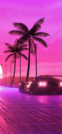 Purple Car Sunset Retro iPhone Wallpaper
