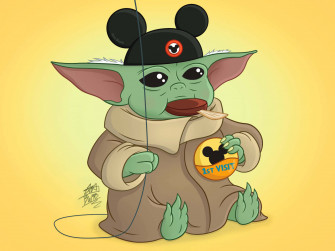 Baby Yoda Cartoon Wallpaper