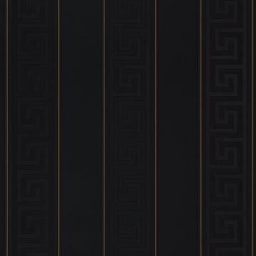 Versace Greek Stripe Wallpaper Black Gold
