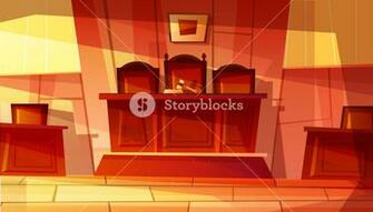 Vector Illustration Of Empty Courthouse Interior With Furniture