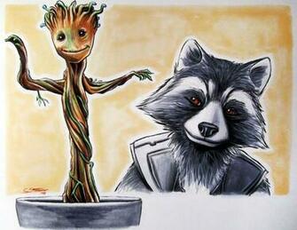 Rocket Raccoon And Groot Drawing Baby