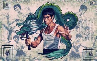 Bruce Lee Dragons Vintage Poster Chinese Wallpaper