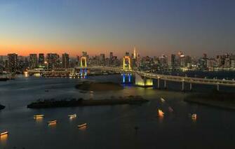 Wallpaper Tokyo Japan Twilight Bridge Sunset Dusk Rainbow