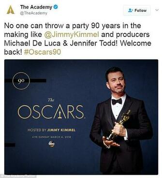 Jimmy Kimmel To Return Host Of 90th Academy Awards