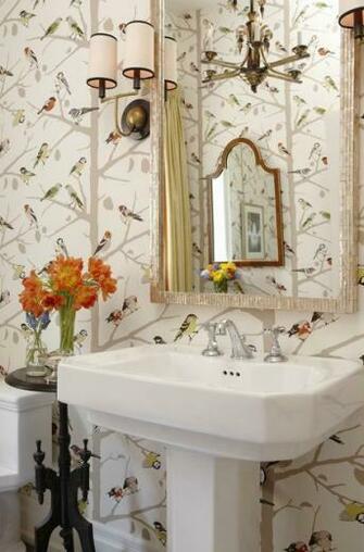 Sarah S House Powder Room Bird Wallpaper Source The Inspired