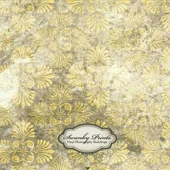 Grunge Yellow Gray Damask Wallpaper Papier Peint Damas Gris Jaune
