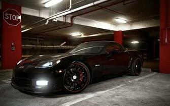 Black Car Chevrolet Corvette Z06 Lights Parking Wallpaper