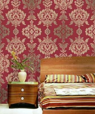 Exclusive Foils Wallpaper Dl40456 Damask Metallic Reflective Red