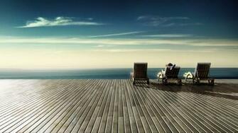 Wallpaper Chairs Wood Floor Rest Sky Shore