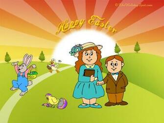 Bunny Chick Duck And Kids Are Very Happy In Easter
