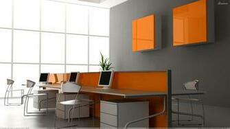 Grey And Orange Background In Office Wallpaper