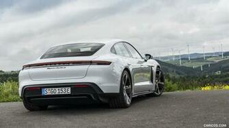 Porsche Taycan Turbo S Color Carrara White Metallic Rear
