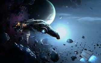 Spaceship And Asteroids Wallpaper