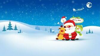 Wallpaper Christmas New Year Santa Deer Snowman Penguin