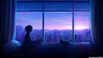 Girl And Cat Illustration Ultra HD Desktop Background Wallpaper