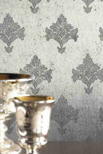 Metal X Grey Stylised Geometric Leaf Pattern On Metallic Silver