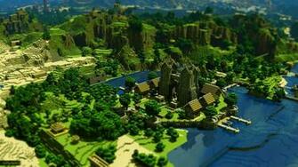 Minecraft Trees Houses Mountains Water HD
