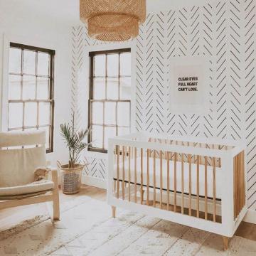 Black Delicate Herringbone Wallpaper In Kids Room