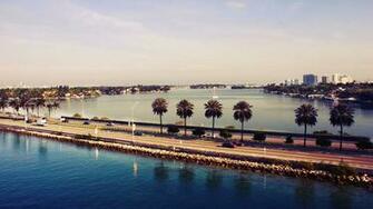 Miami Florida Usa Sunset Water Road City Wallpaper Desktop