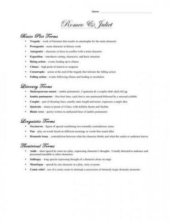 Romeo And Juliet Literary Theatrical Elements Erickson S English