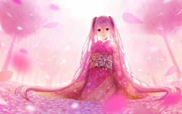 Art Bou Nin Vocaloid Sakura Miku Hatsune Girl Cherry Pink