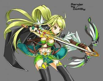 Elf Elsword Green Eyes Hair Rena Sword Vector Weapon Wallpaper
