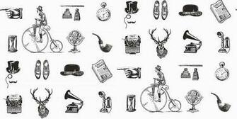 Motifs Bowler Hat Shoes Telephone Top And Mou
