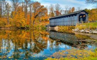 Wallpaper Nature Autumn River Bridge Desktop