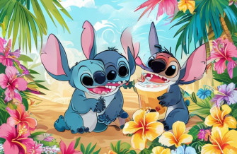 Stitch Drinking Boba Wallpaper