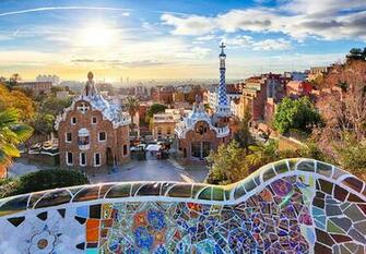 Image Barcelona Spain Park Guell Parks Cities Houses Design