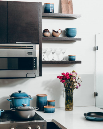 Kitchen Counter With Flowers Wallpaper