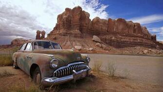 Desert Old Cars Landscape Nature Rocks Mountains Wallpaper